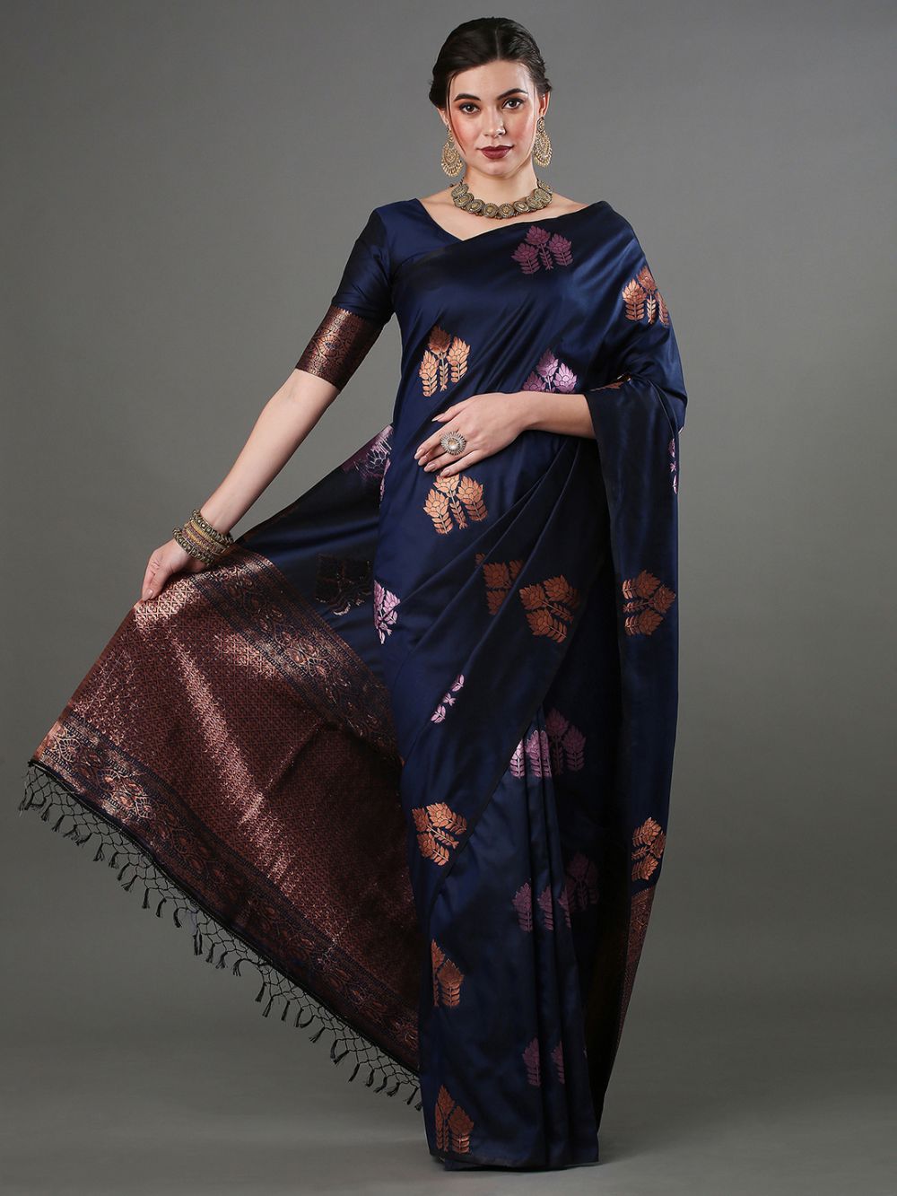 Sandhya Dark Blue Silk Blend Banarasi One Minute Saree