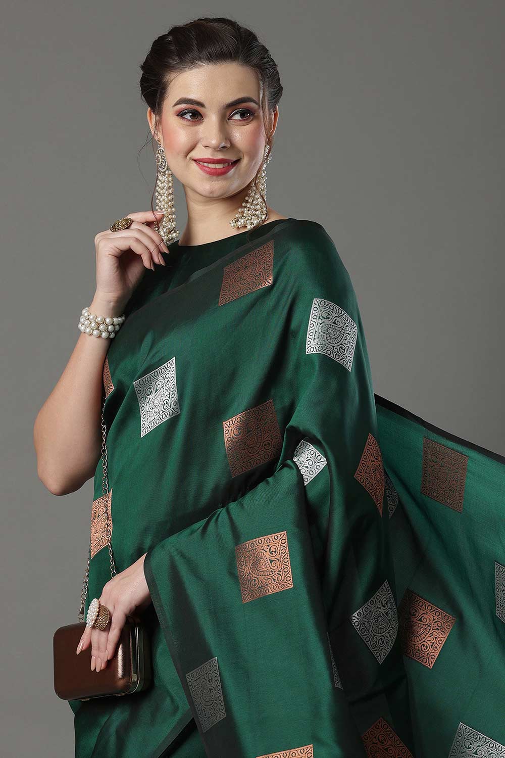 Sara Dark Green Silk Blend Banarasi Bagh One Minute Saree