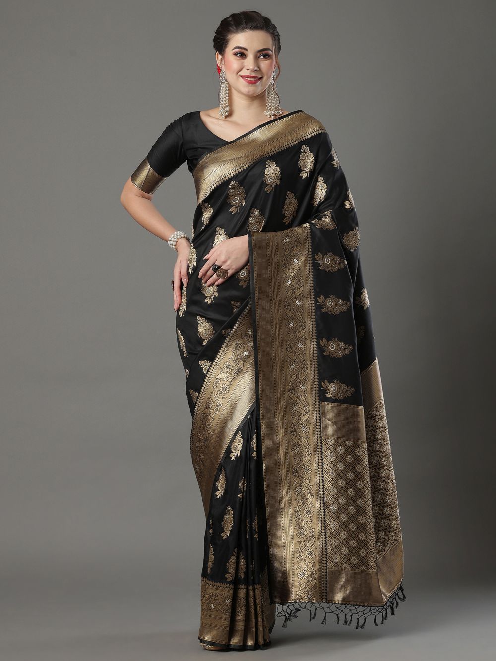 Prachi Black Silk Blend Banarasi One Minute Saree