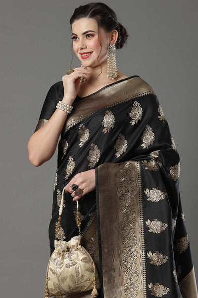 Prachi Black Silk Blend Banarasi One Minute Saree