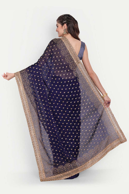 Nina Navy Art Silk Golden Zari Embroidered One Minute Saree