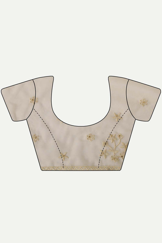 Luna Beige Organza Self Thread Embroidered One Minute Saree