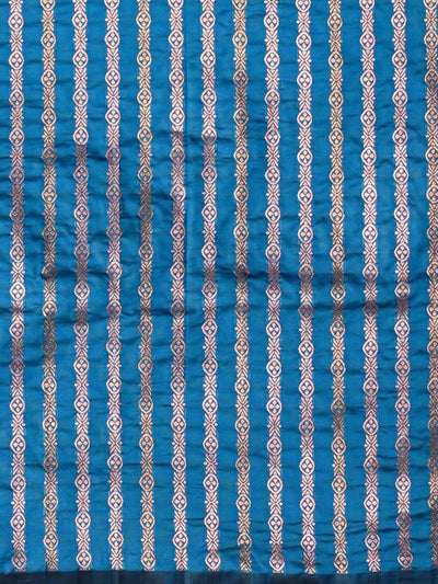 Sita Turquoise Blue Silk Blend Banarasi Striped Saree
