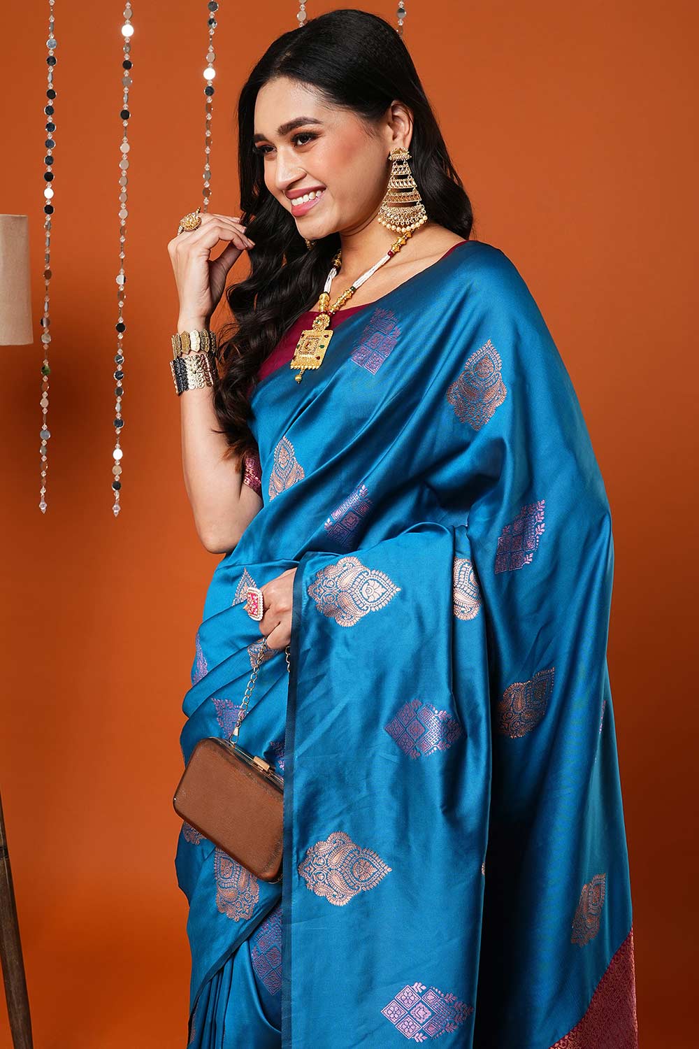 Sandhya Turquiose Blue Silk Blend Banarasi One Minute Saree