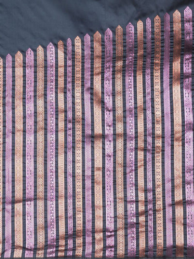 Petra Grey Silk Blend Banarasi Striped One Minute Saree