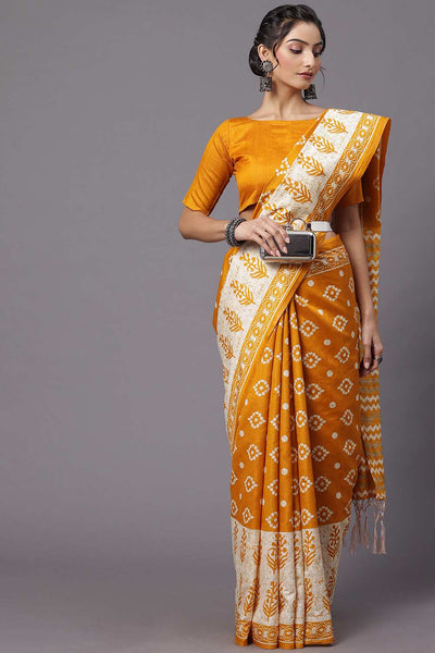Kaira Bhagalpuri Silk Yellow Printed Designer One Minute Saree