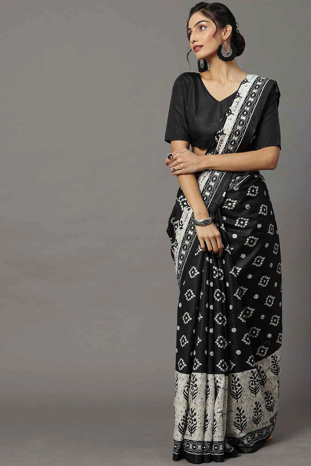 Lila Bhagalpuri Silk Black Printed Designer One Minute Saree