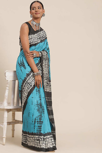 Trina Blue Bhagalpuri Silk Tie Dye Block Printed One Minute Saree