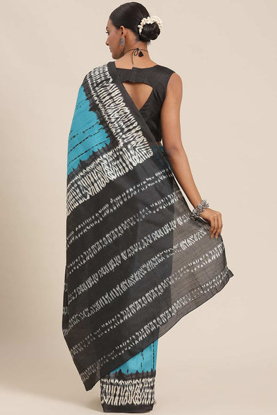 Trina Blue Bhagalpuri Silk Tie Dye Block Printed One Minute Saree