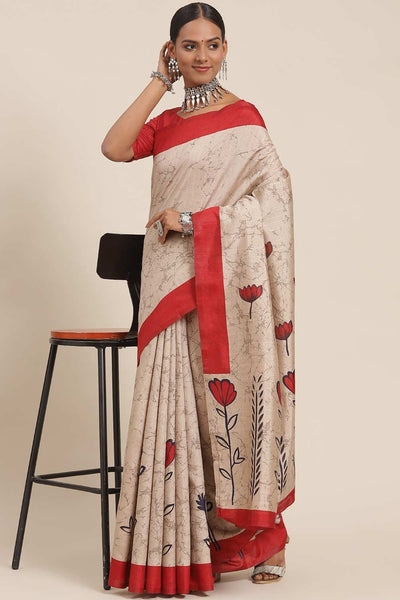 Luciana Beige Bhagalpuri Silk Printed Ikat One Minute Saree