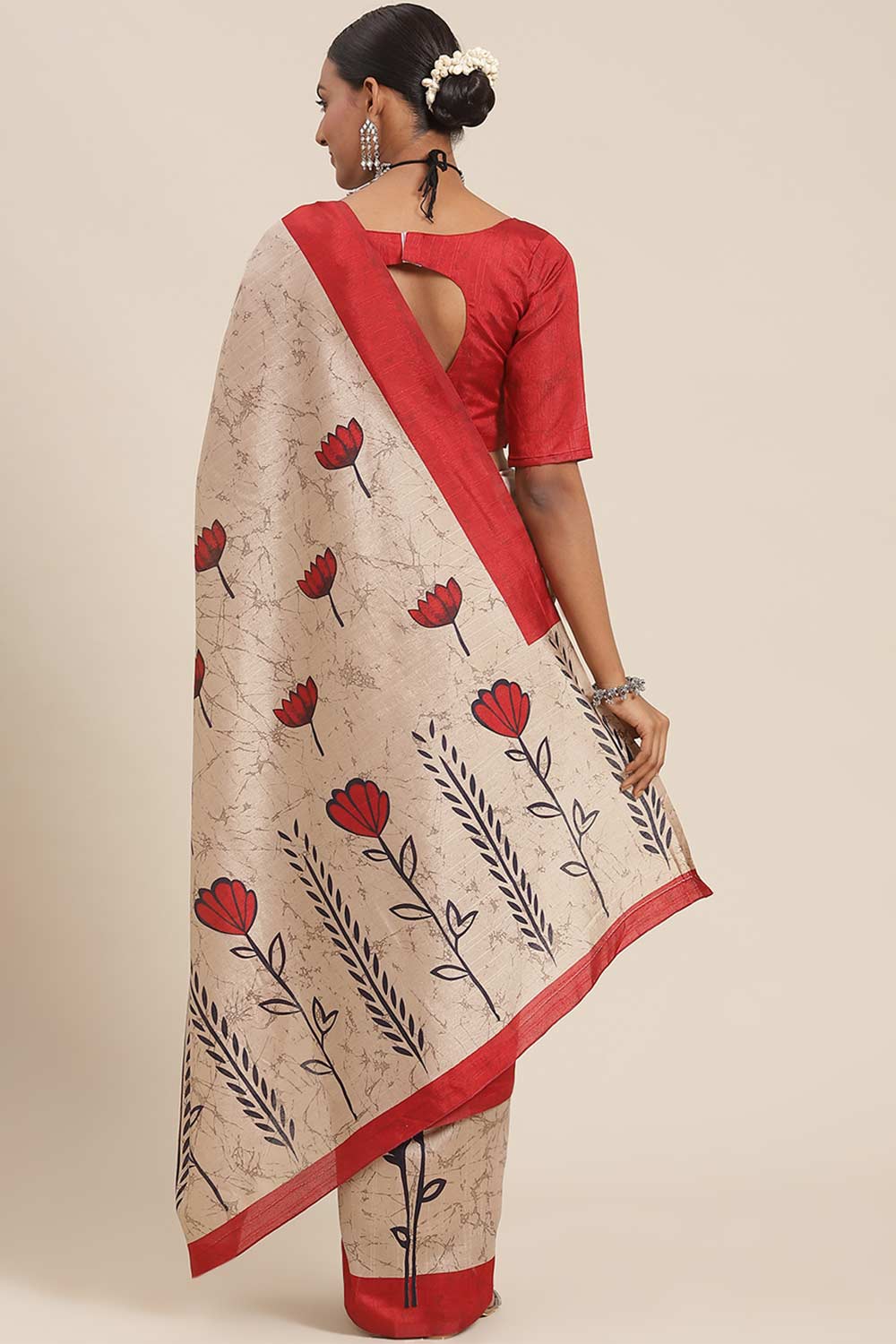 Luciana Beige Bhagalpuri Silk Printed Ikat One Minute Saree