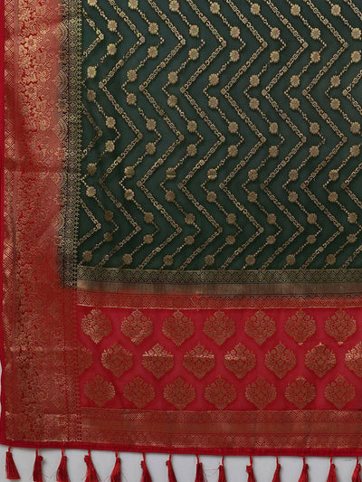 Prachi Dark Green & Red Georgette Kanjivaram One Minute Saree