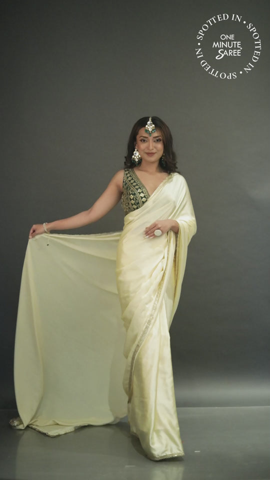 Cassandra Beige Satin Sequin Ready to Wear One Minute Saree