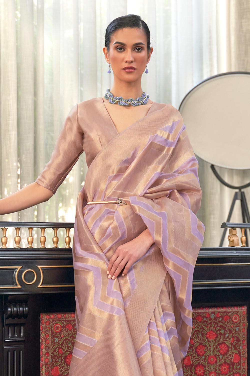 Silia Lavender Organza Lace One Minute Saree