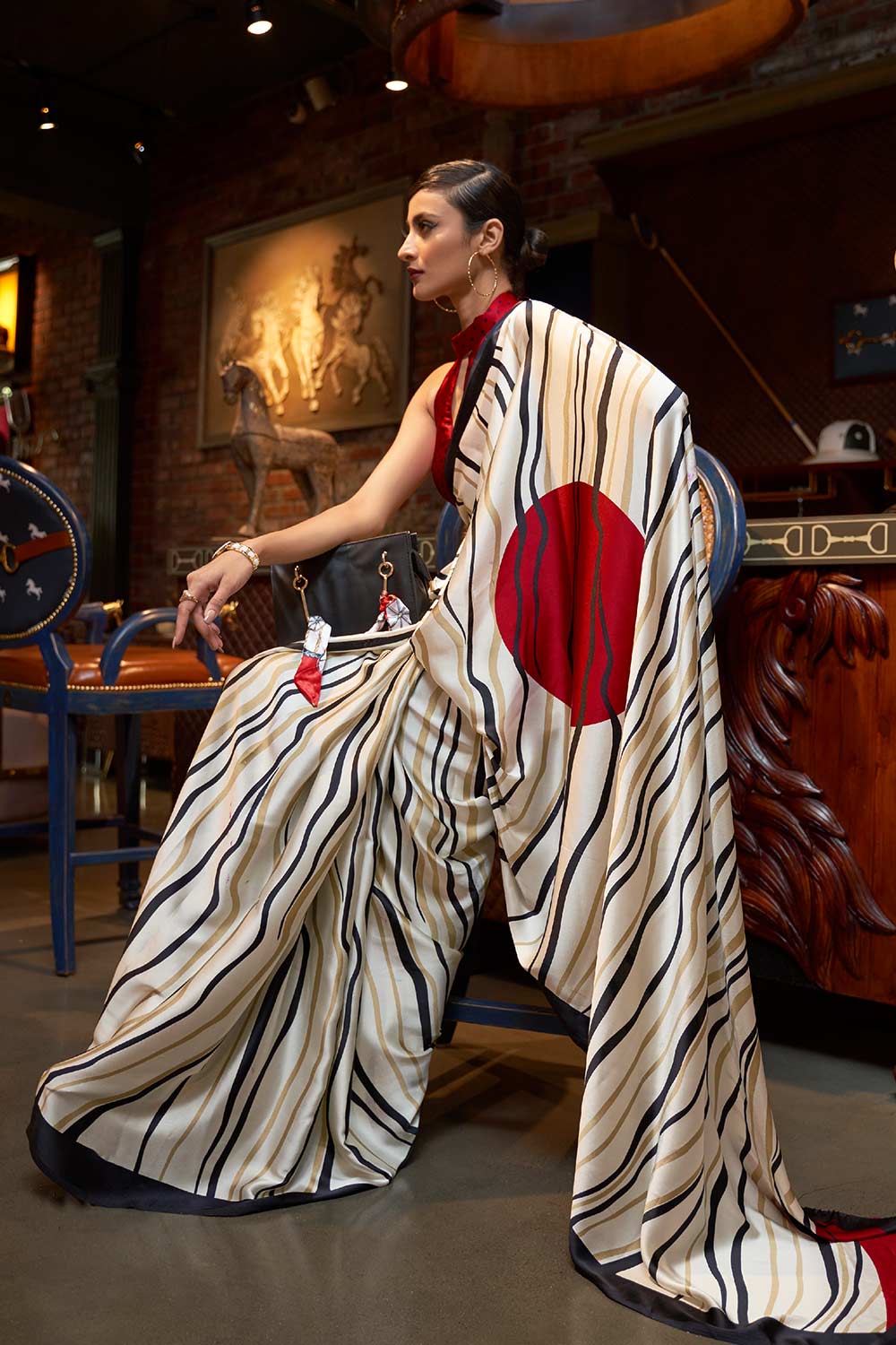 Esha White Satin Printed One Minute Saree