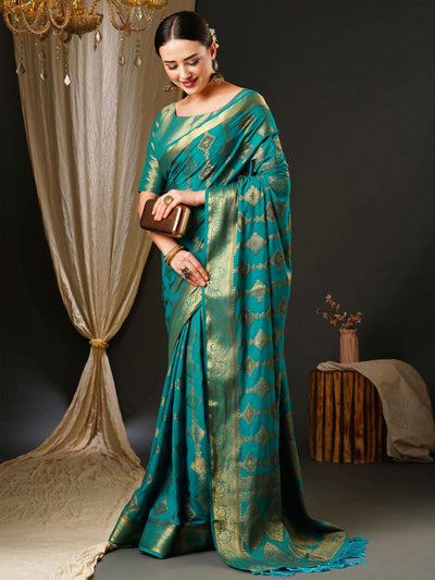 Tiana Turquoise Blue Georgette Kanjivaram One Minute Saree