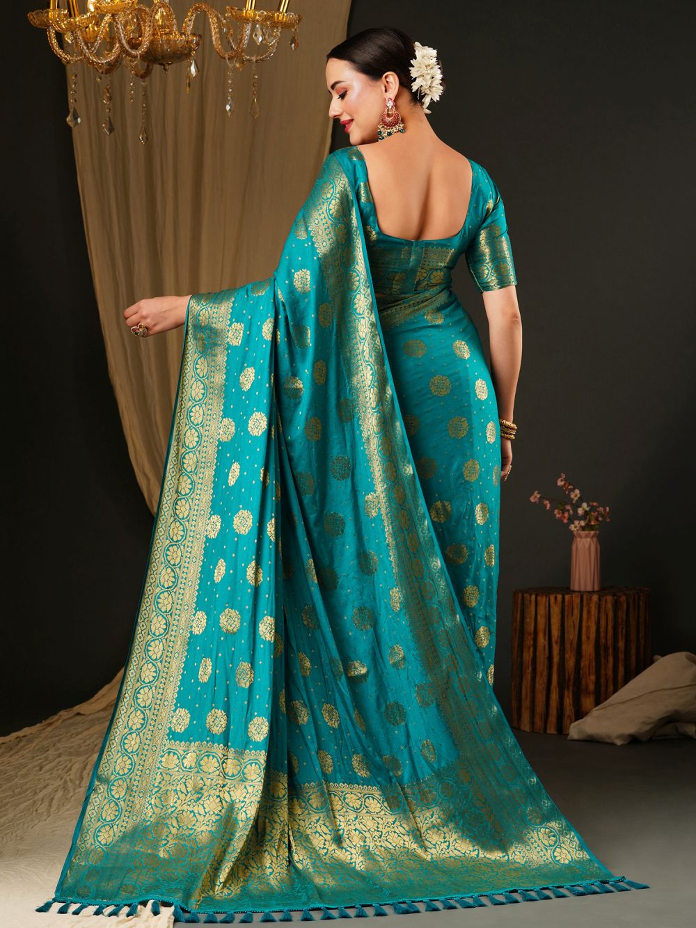 Sheila Blue Silk Blend Banarasi Saree