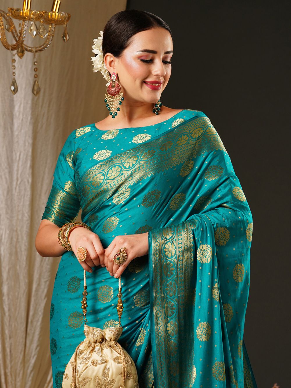 Sheila Blue Silk Blend Banarasi Saree