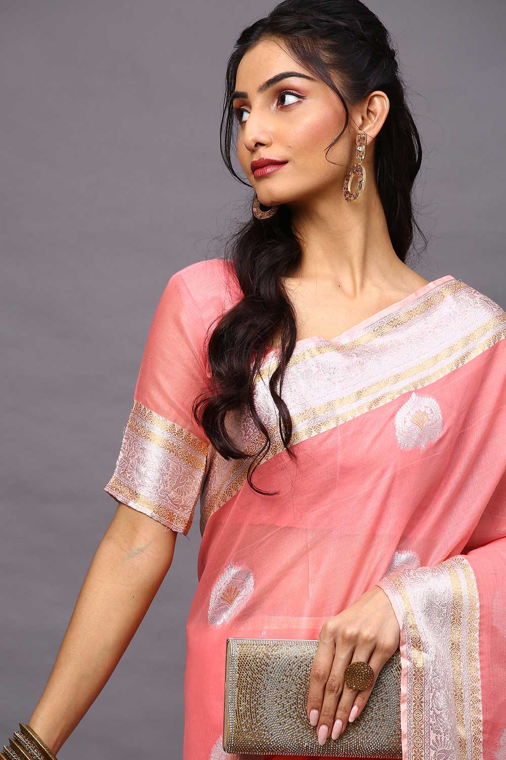 Buy Silk Cotton Banarasi Saree in Pink Paatern Design