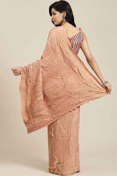 Buy Pure Crepe Solid Saree in Peach Online - Back