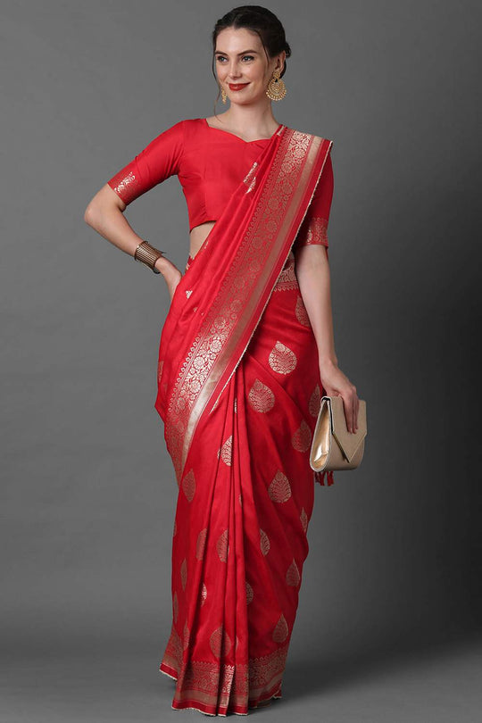 Buy Red Woven Art Silk One Minute Saree