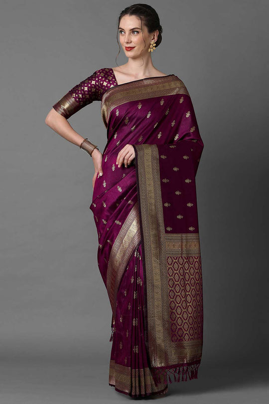 Zina Burgundy Silk Woven Ready to Wear One Minute Saree