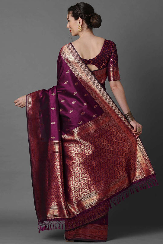 Zina Burgundy Silk Woven Ready to Wear One Minute Saree