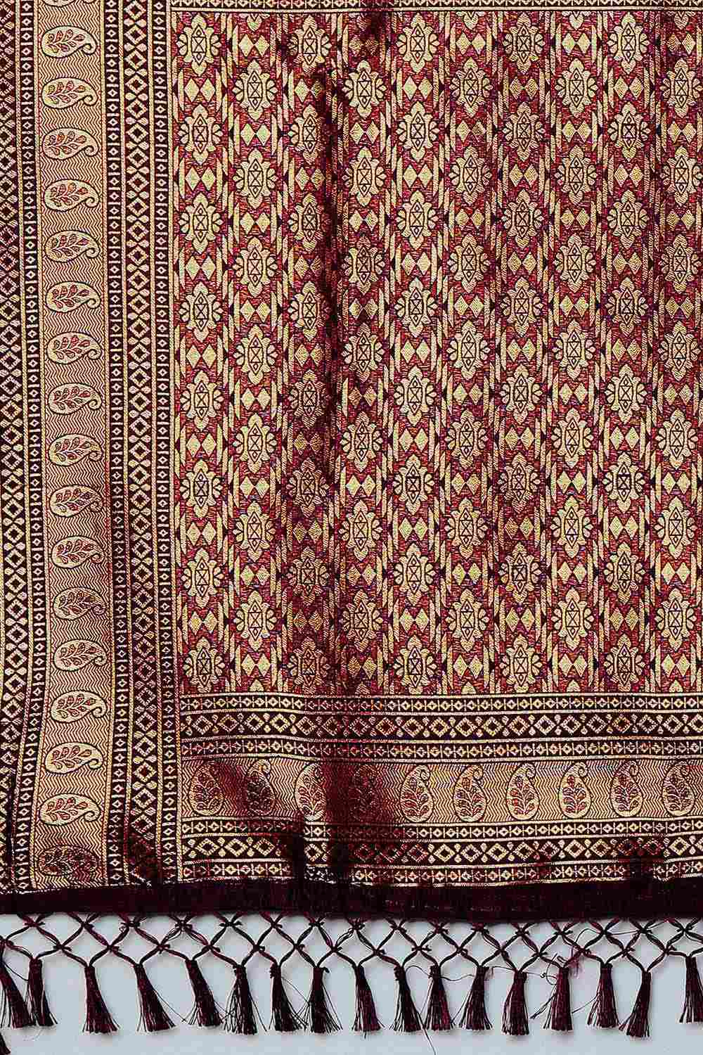 Zina Burgundy Silk Woven Ready to Wear One Minute Saree