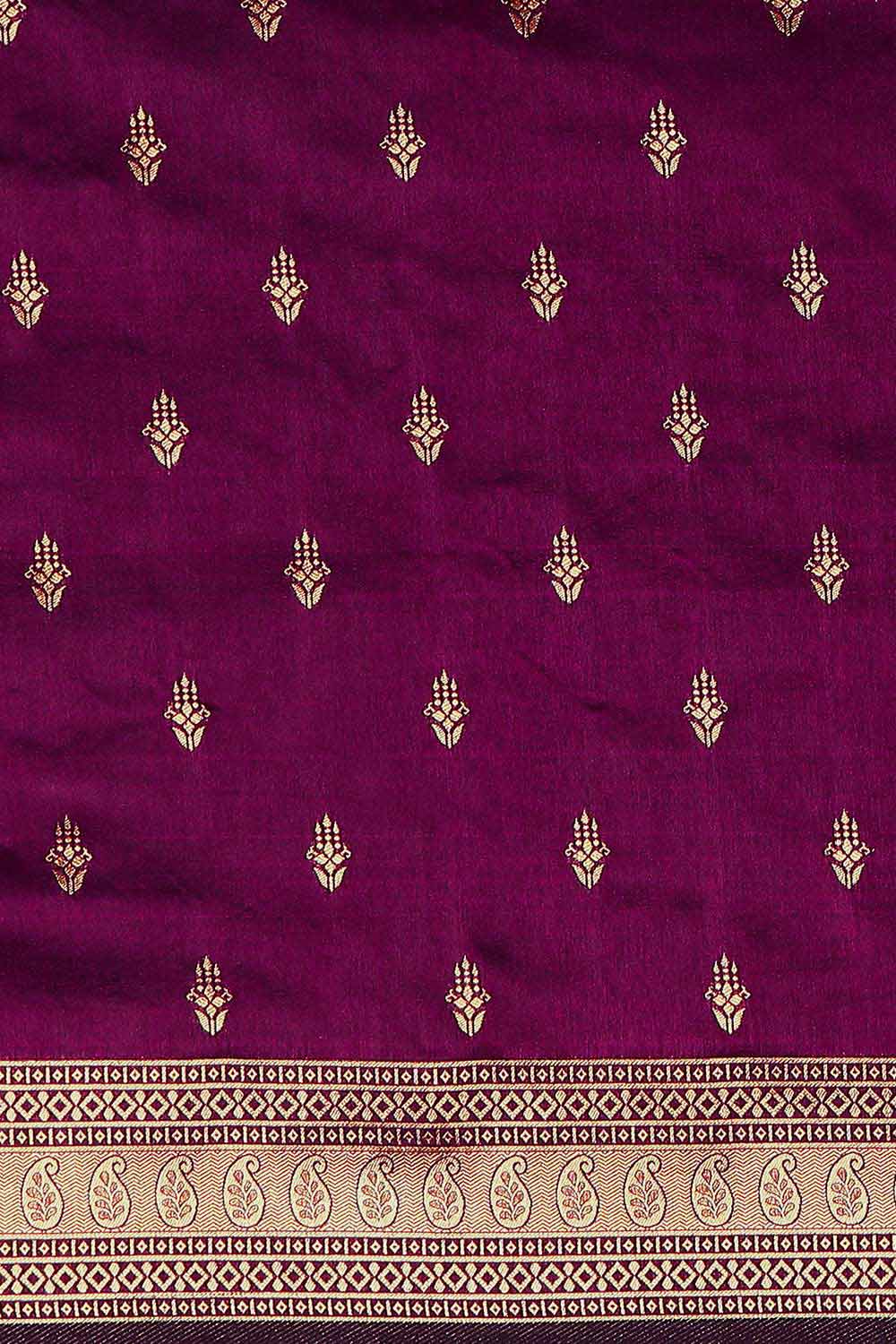 Zina Burgundy Silk Blend Ethnic Motif Woven Design Banarasi One Minute Saree