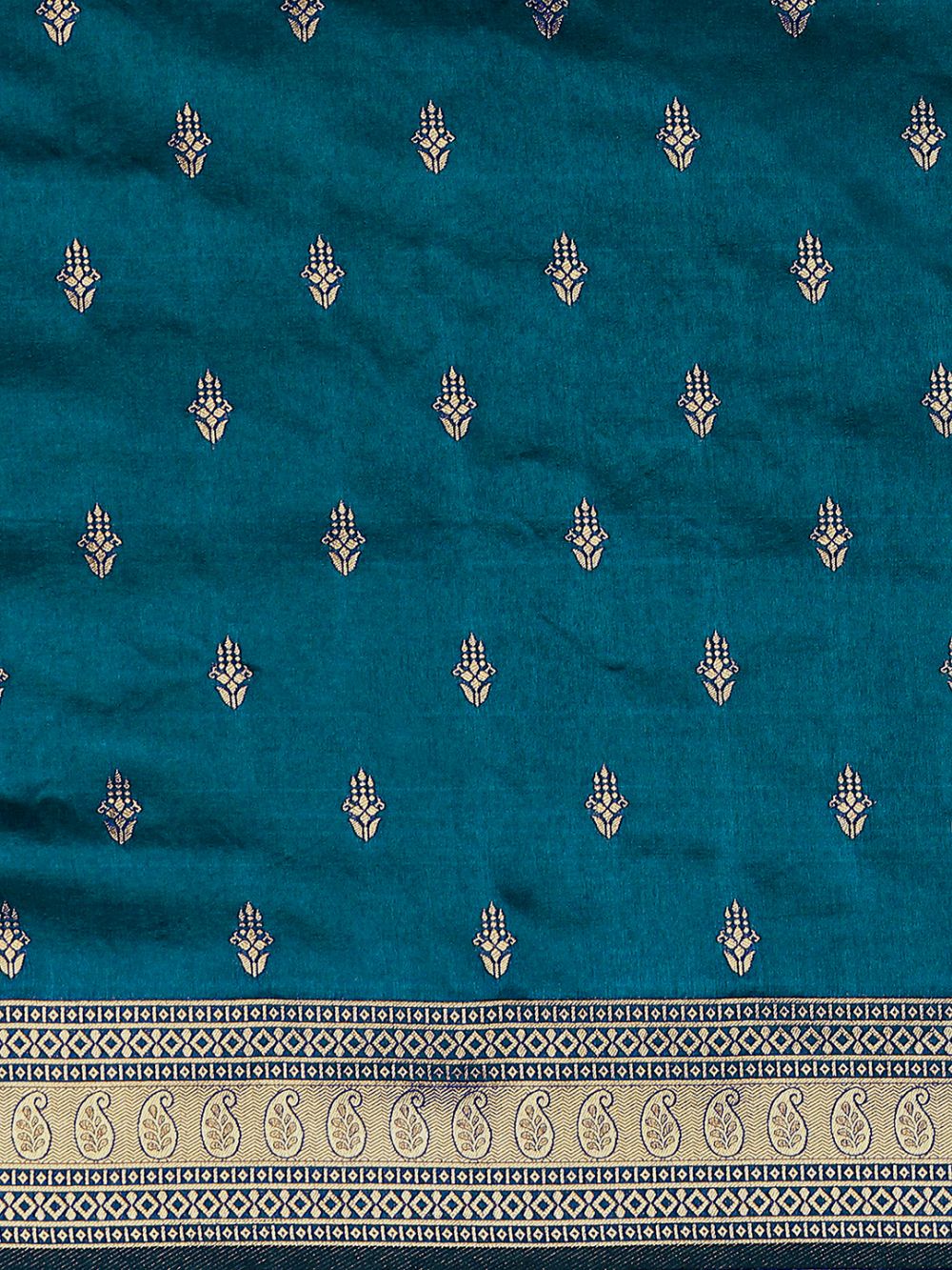 Minal Teal Blue Silk Blend Banarasi One Minute Saree