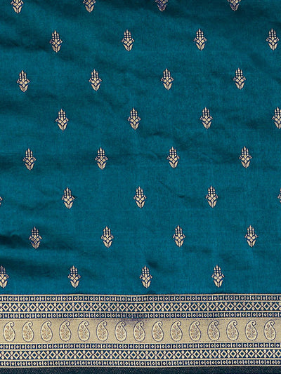 Minal Teal Blue Silk Blend Banarasi One Minute Saree