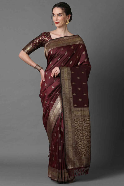 Buy Brown Woven Art Silk One Minute Saree