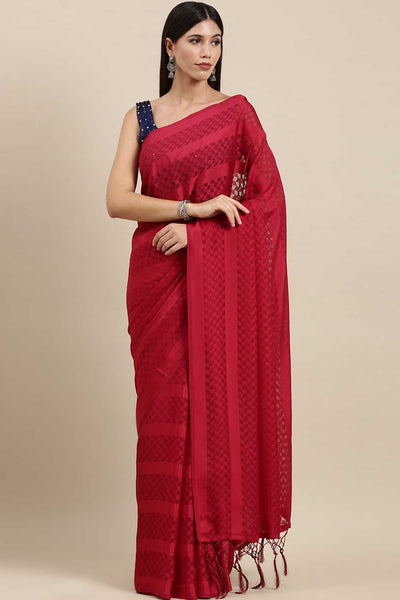 Buy Satin Solid Saree in Red Online