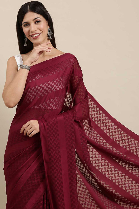 Buy Satin Solid Saree in Magenta Paatern Design