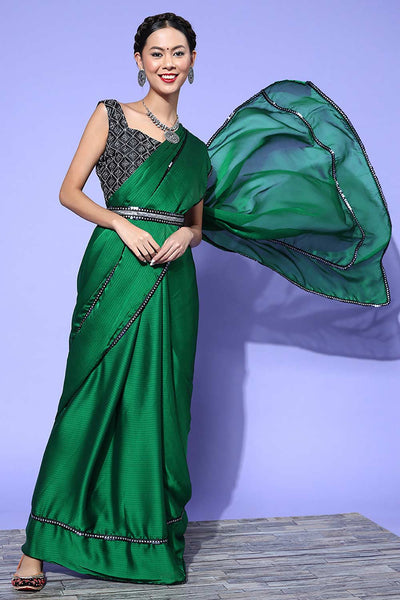 Buy Green Georgette Striped One Minute Saree Online