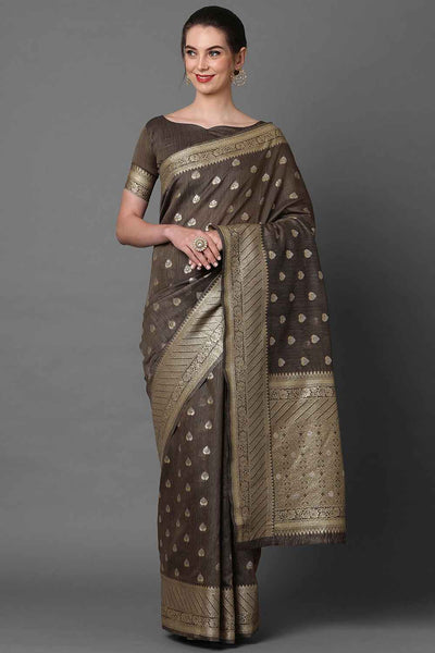 Buy Brown Woven Art Silk One Minute Saree