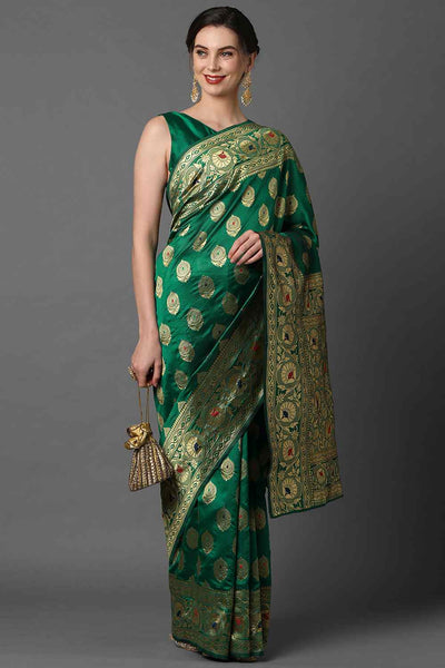 Buy Green Woven Art Silk One Minute Saree