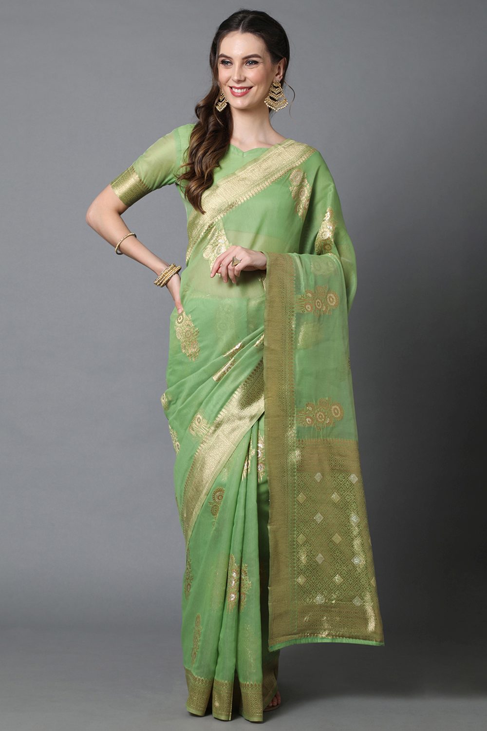 Buy green Woven Art Silk One Minute Saree