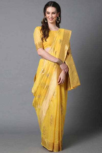 Buy Yellow Woven Art Silk One Minute Saree