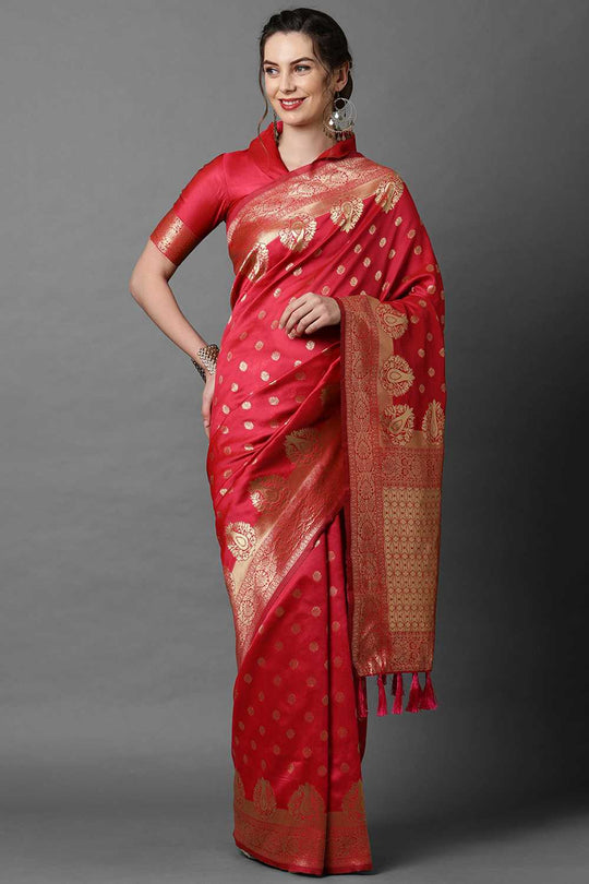 Buy Pink Woven Art Silk One Minute Saree