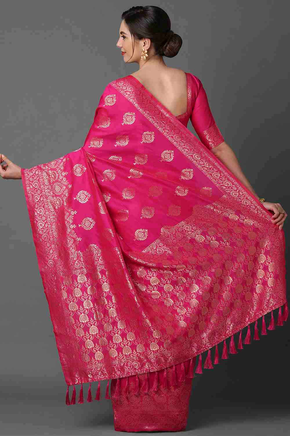Buy Pink Woven Art Silk One Minute Saree