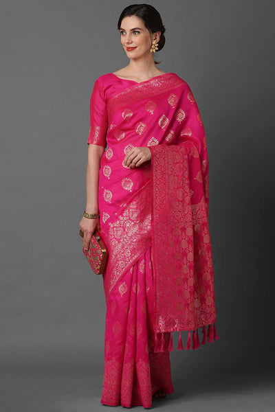 Buy Pink Woven Art Silk One Minute Saree