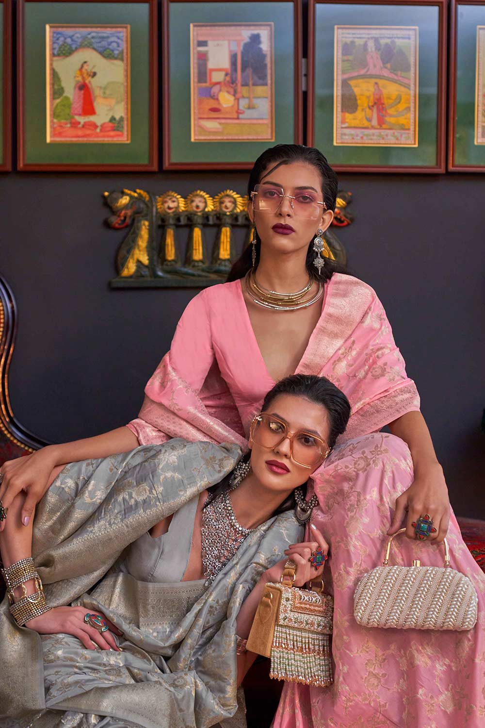 Basma Silk Pink Floral One Minute Saree