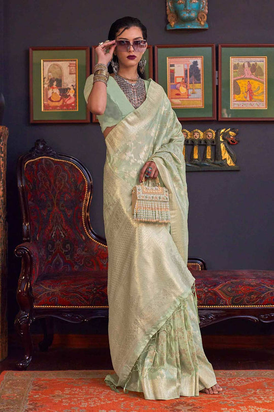 Basma Silk Green Floral One Minute Saree
