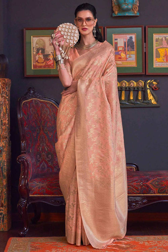 Basma Silk Peach Floral One Minute Saree