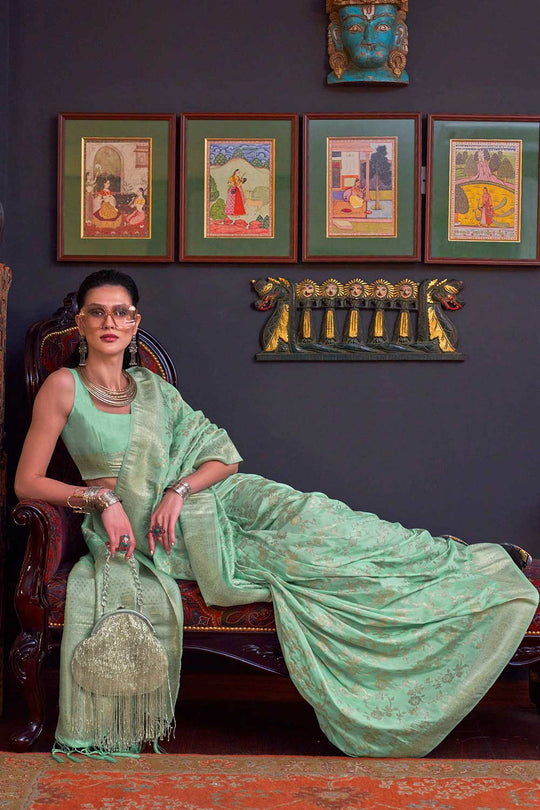 Basma Silk Sea-Green Floral One Minute Saree