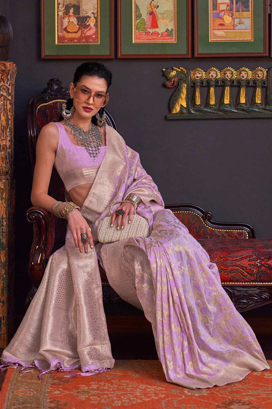 Basma Silk Lavender Floral One Minute Saree