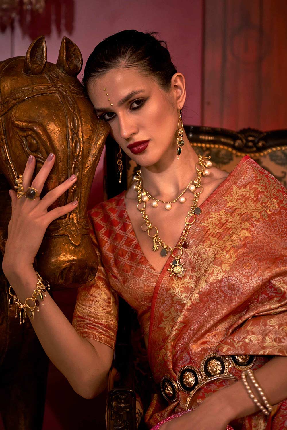 Katia Silk Red Floral One Minute Saree