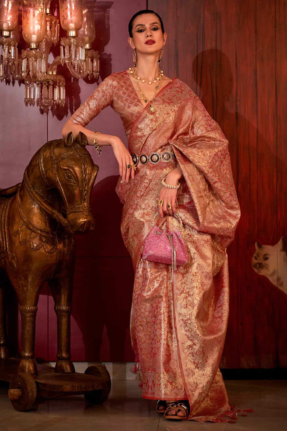 Katia Silk Red Floral One Minute Saree