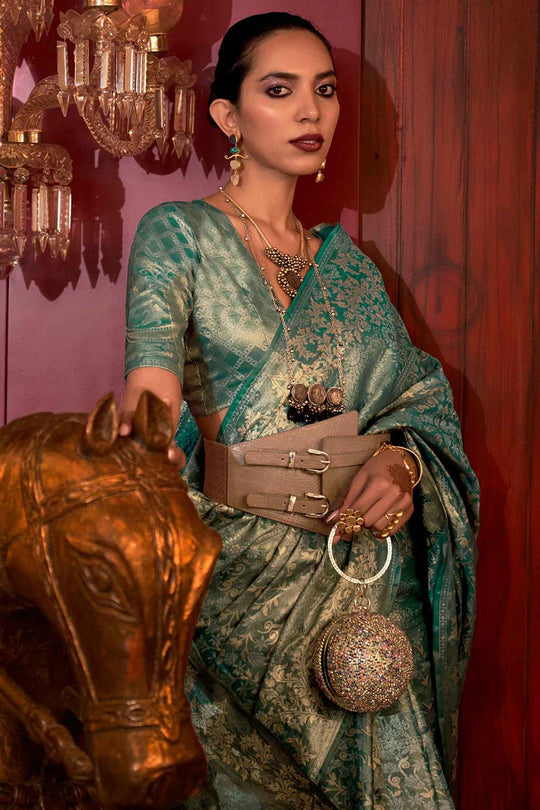 Katia Silk Turquoise Floral One Minute Saree